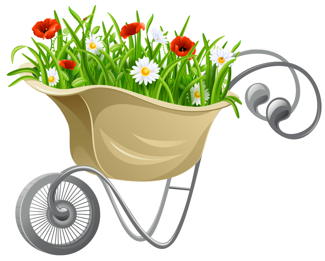 Wheelbarrow with flowers clipart garden flower design vector