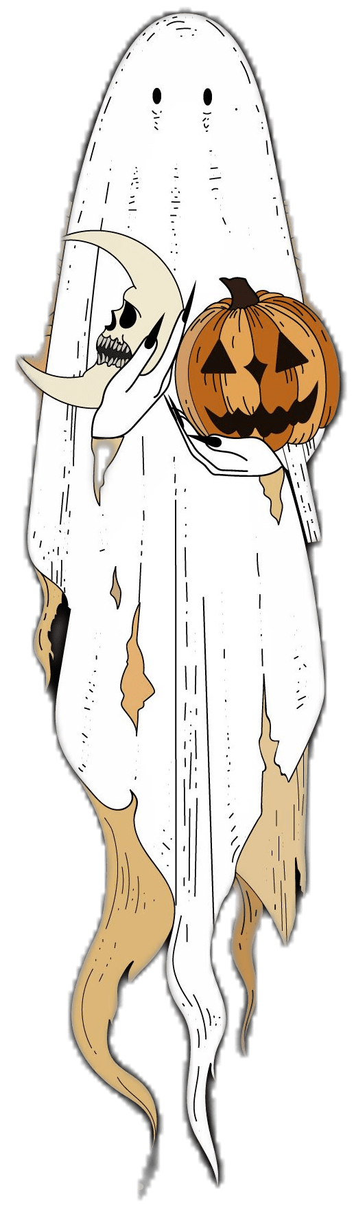 Ghost with moon and pumpkin in design clipart picture