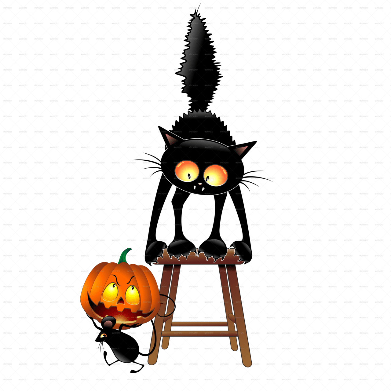 Funny halloween cartoon cat mouse and pumpkin preview clipart photo