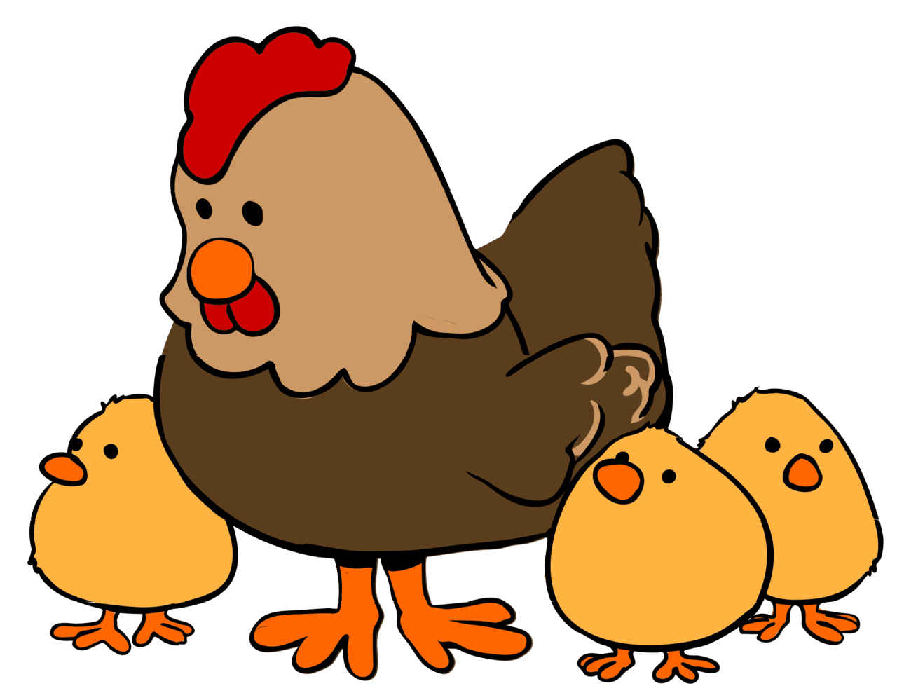 Chicken hen and chicks cartoon style clipart picture