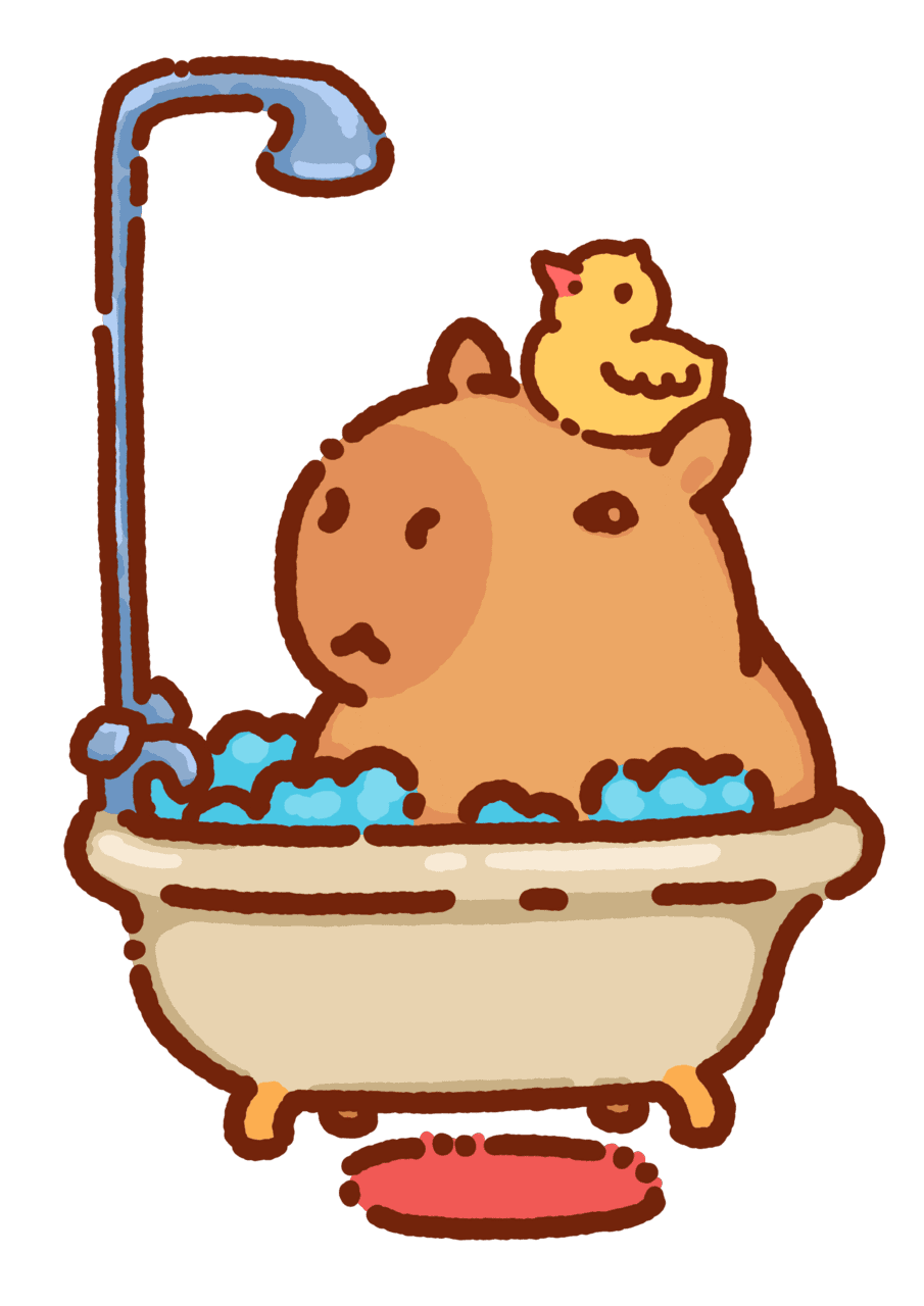 Capybara having bath with rubber duck clipart vector