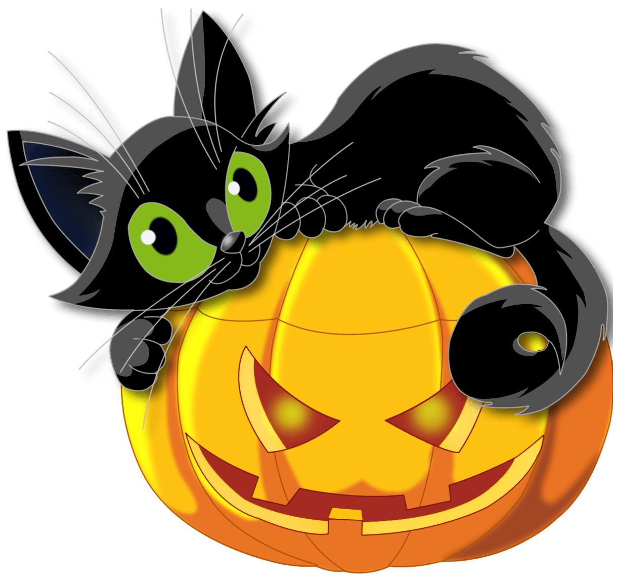 Large halloween pumpkin with black cat clipart image