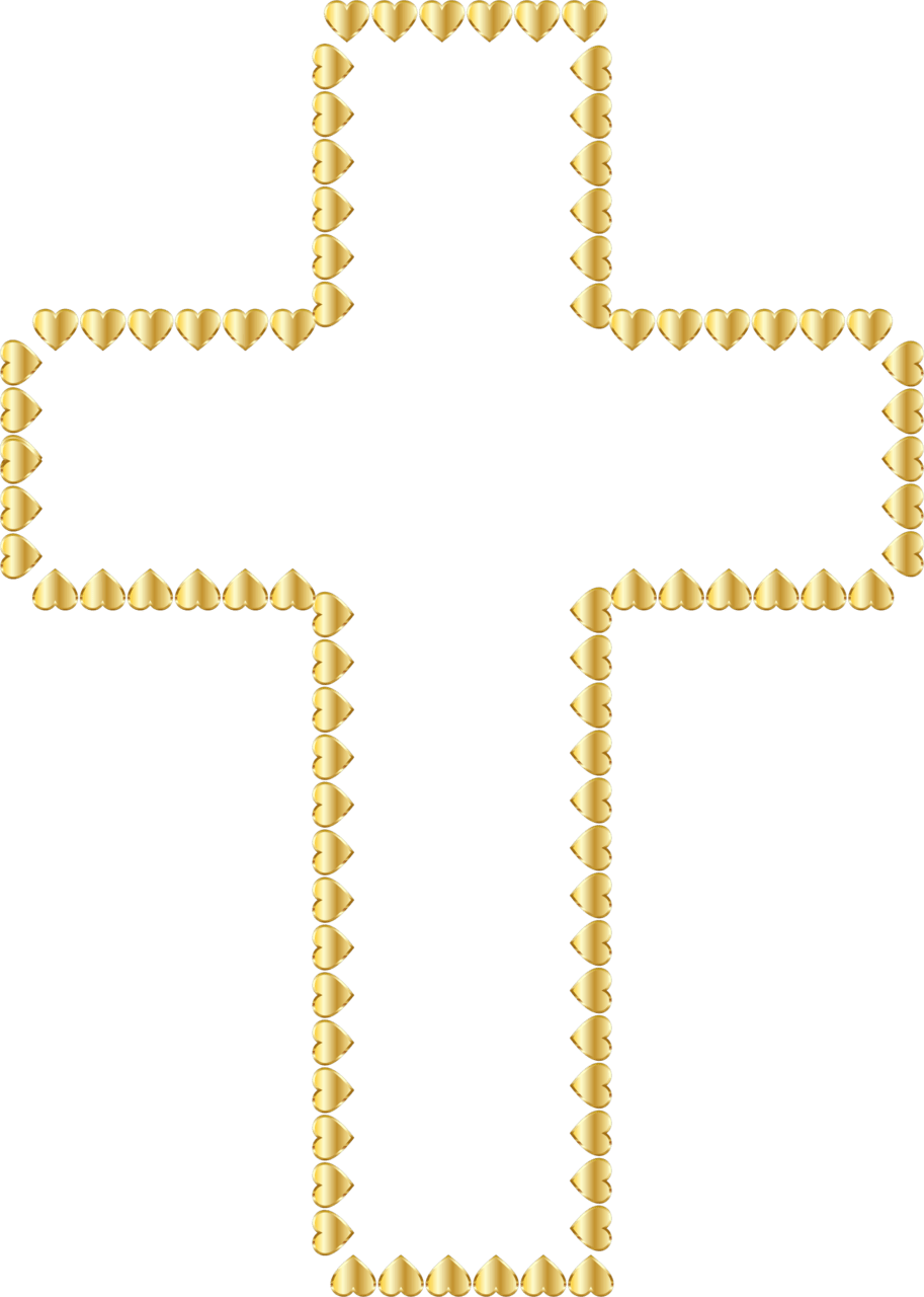 Golden cross hearts no background clipart