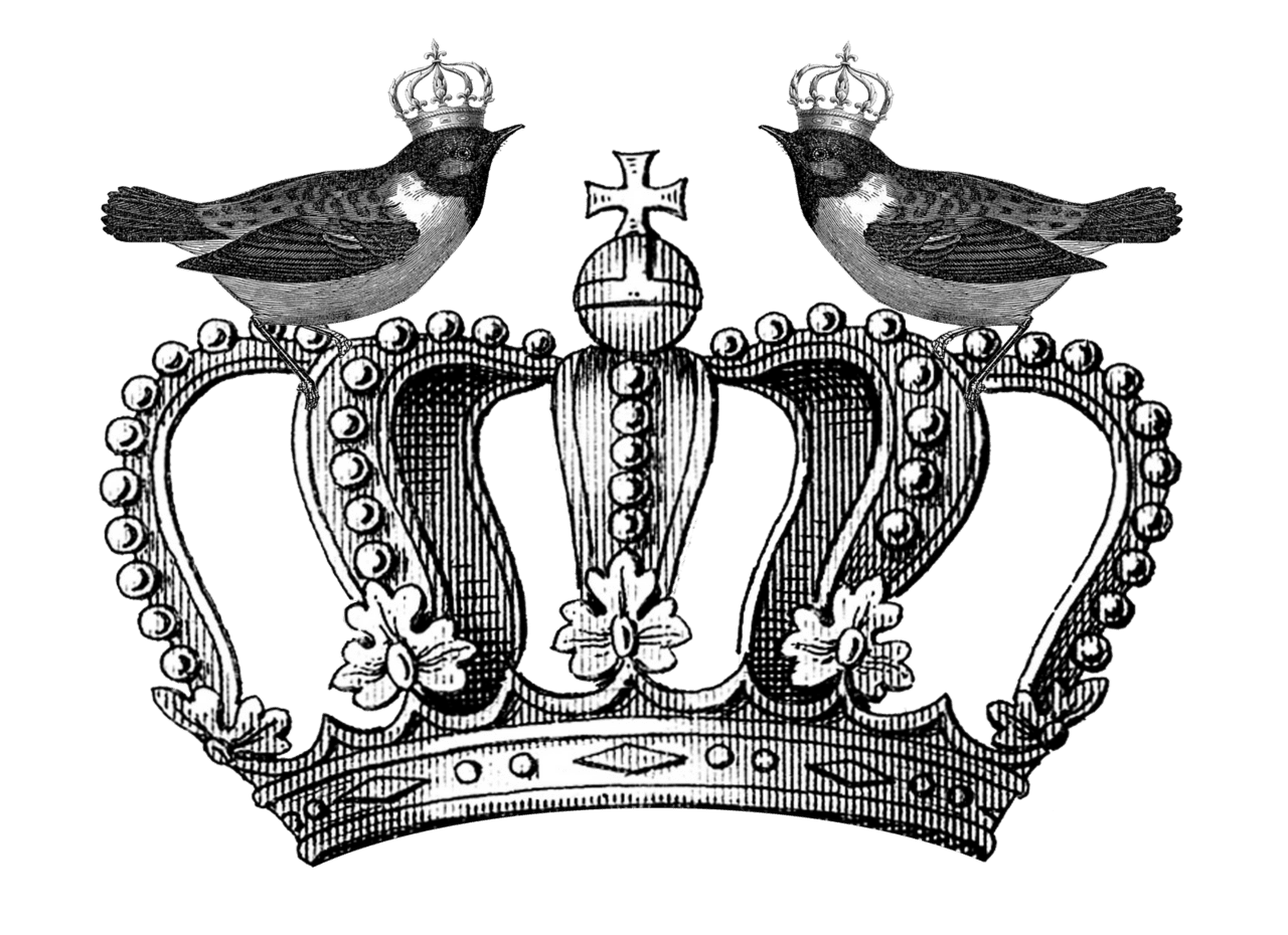 Royal crown and birds printable happy thankful thursday part the cottage market ip art vintage printables graphics clipart image