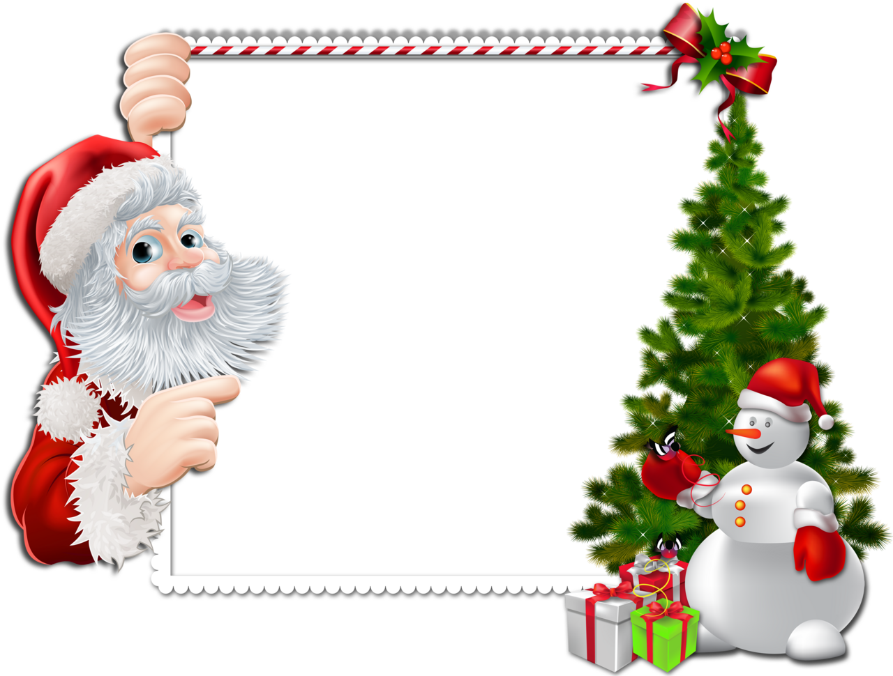 Christmas tree large frame with santa and snowman clipart photo