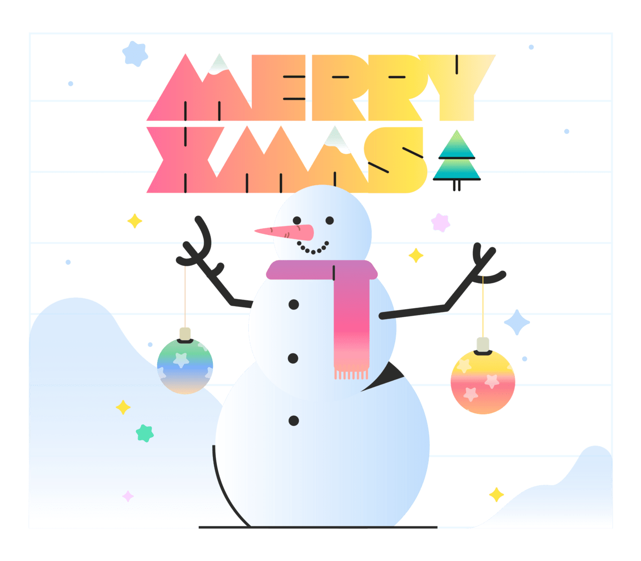 Christmas snowman with tree balls clipart free