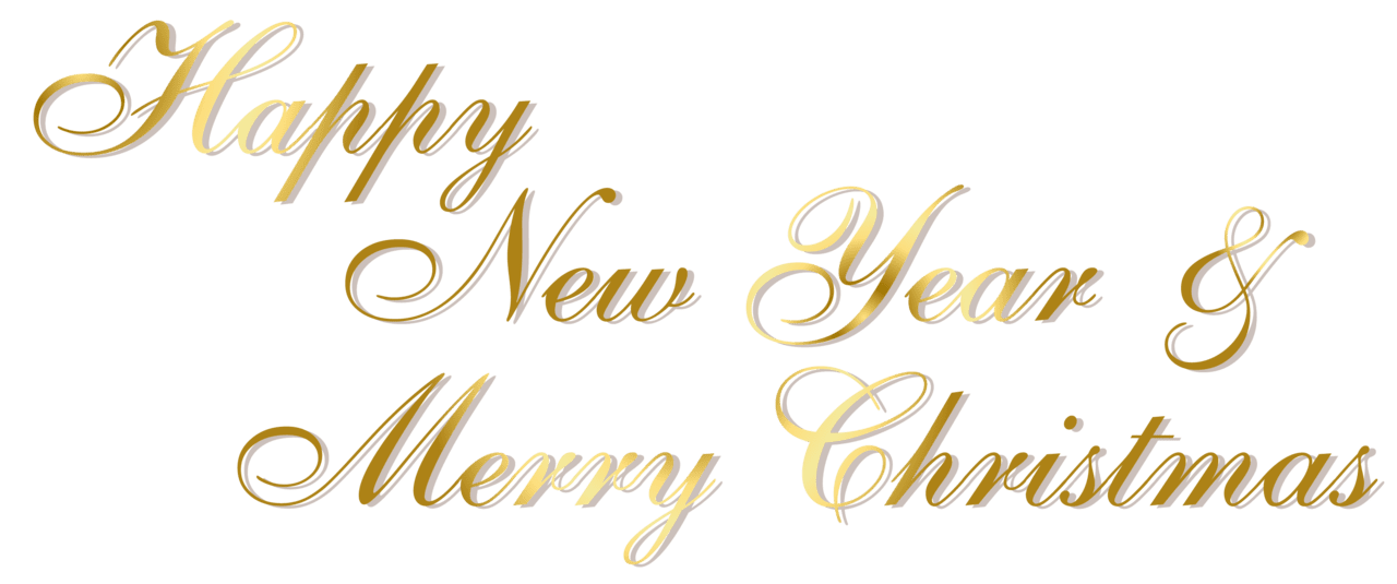 Gold happy new year and merry christmas text clipart transparent