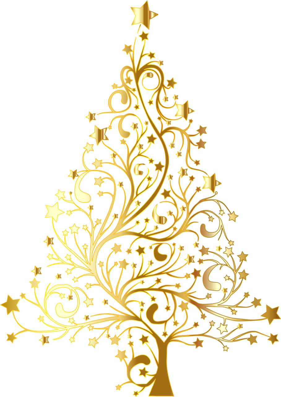 Starry christmas tree gold no background clipart