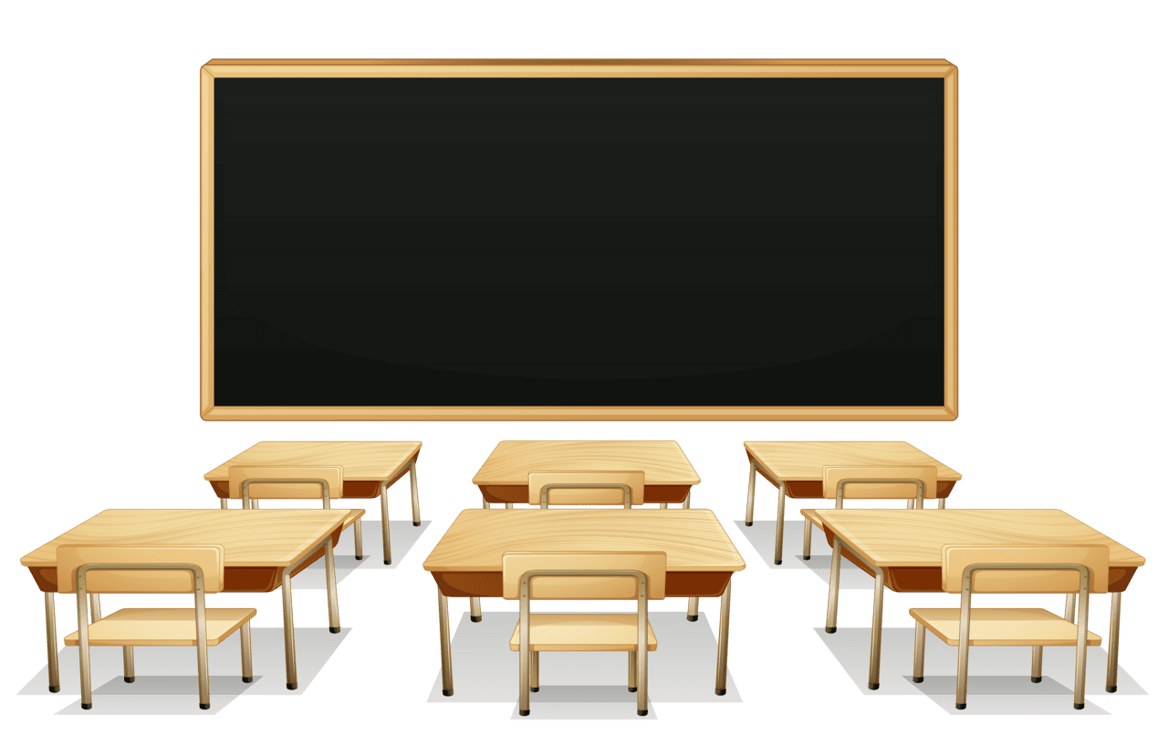 School classroom with blackboard and desks clipart picture