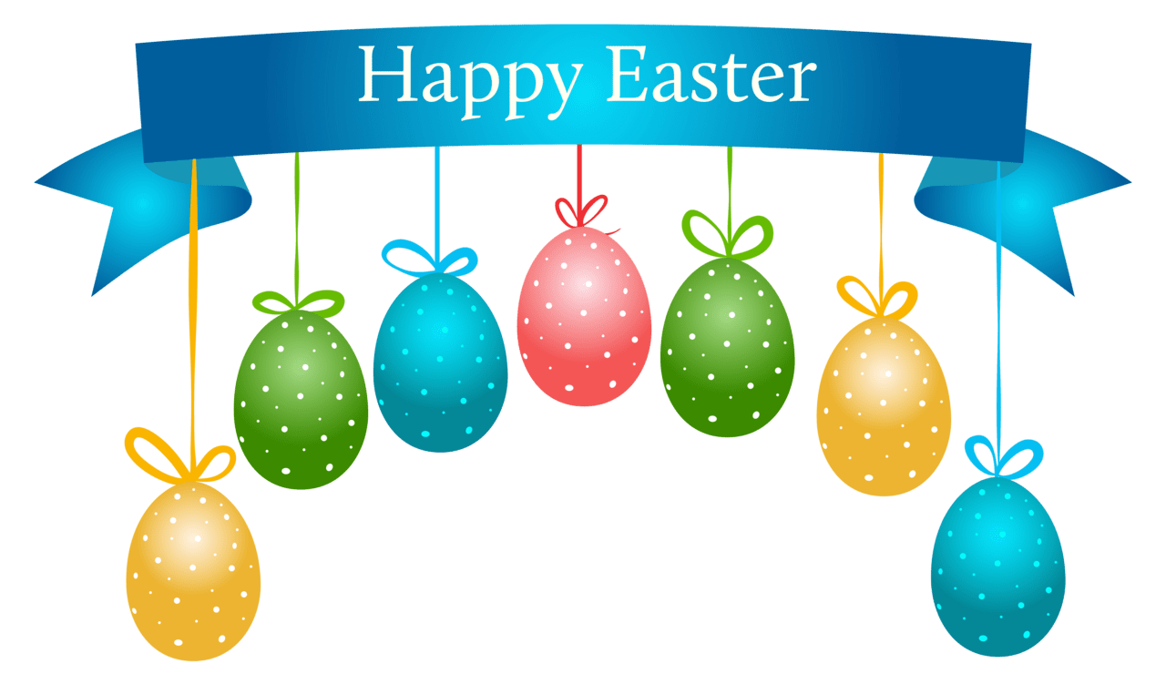 Happy easter banner with hanging eggs clipart image