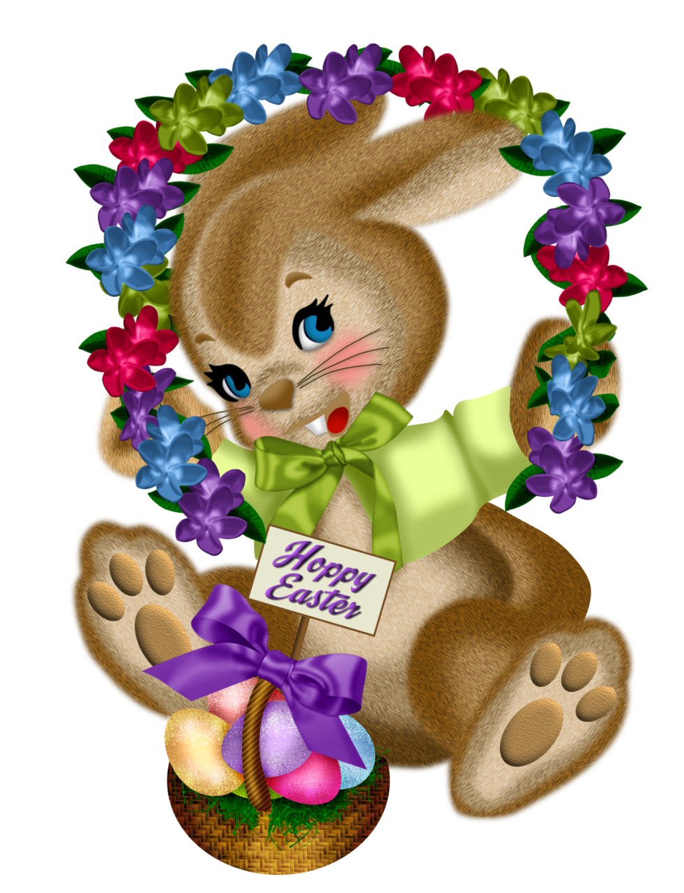 Happy easter bunny with floral wreath clipart greetings images