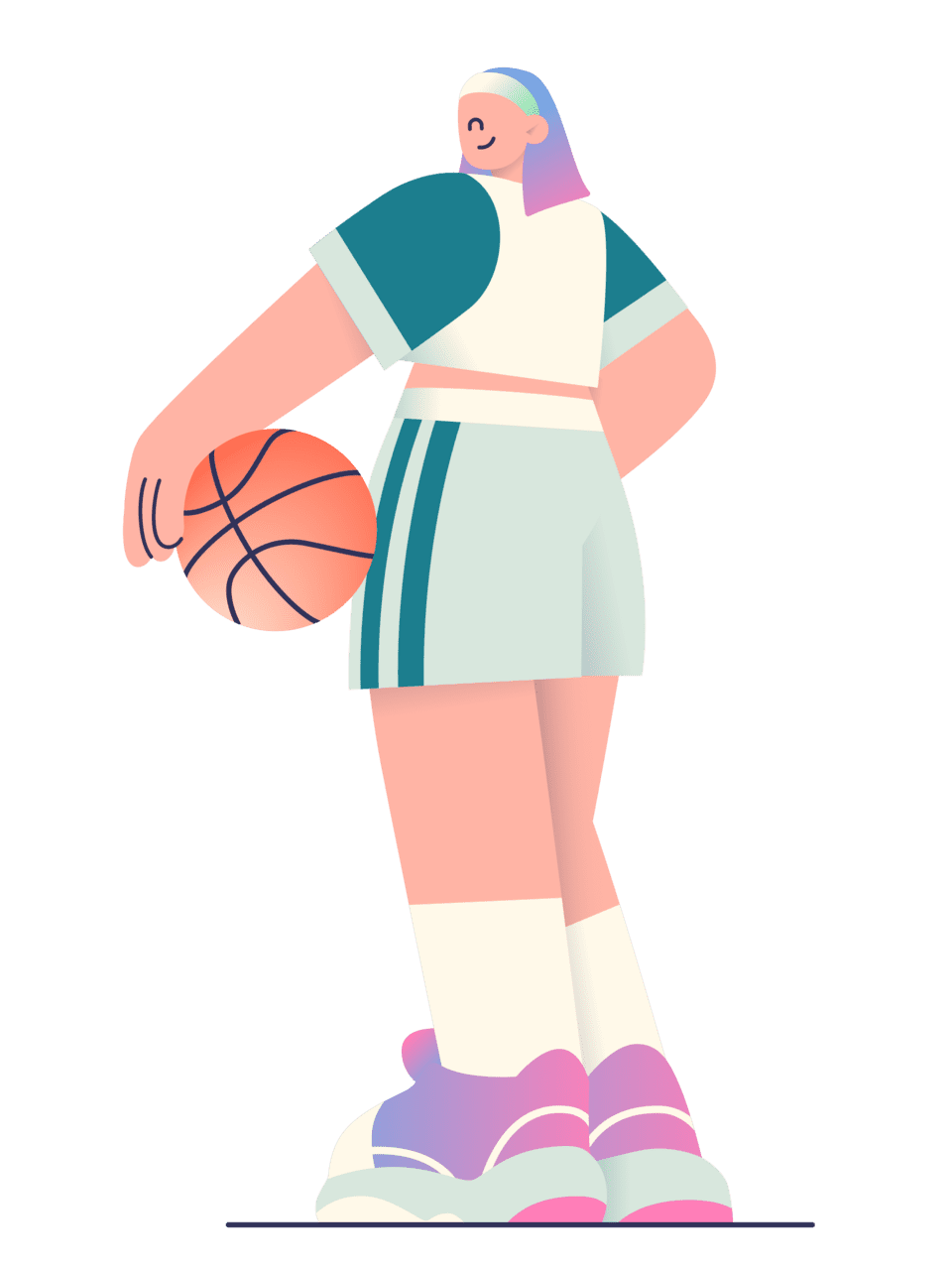 Basketball young woman stand with ball clipart background