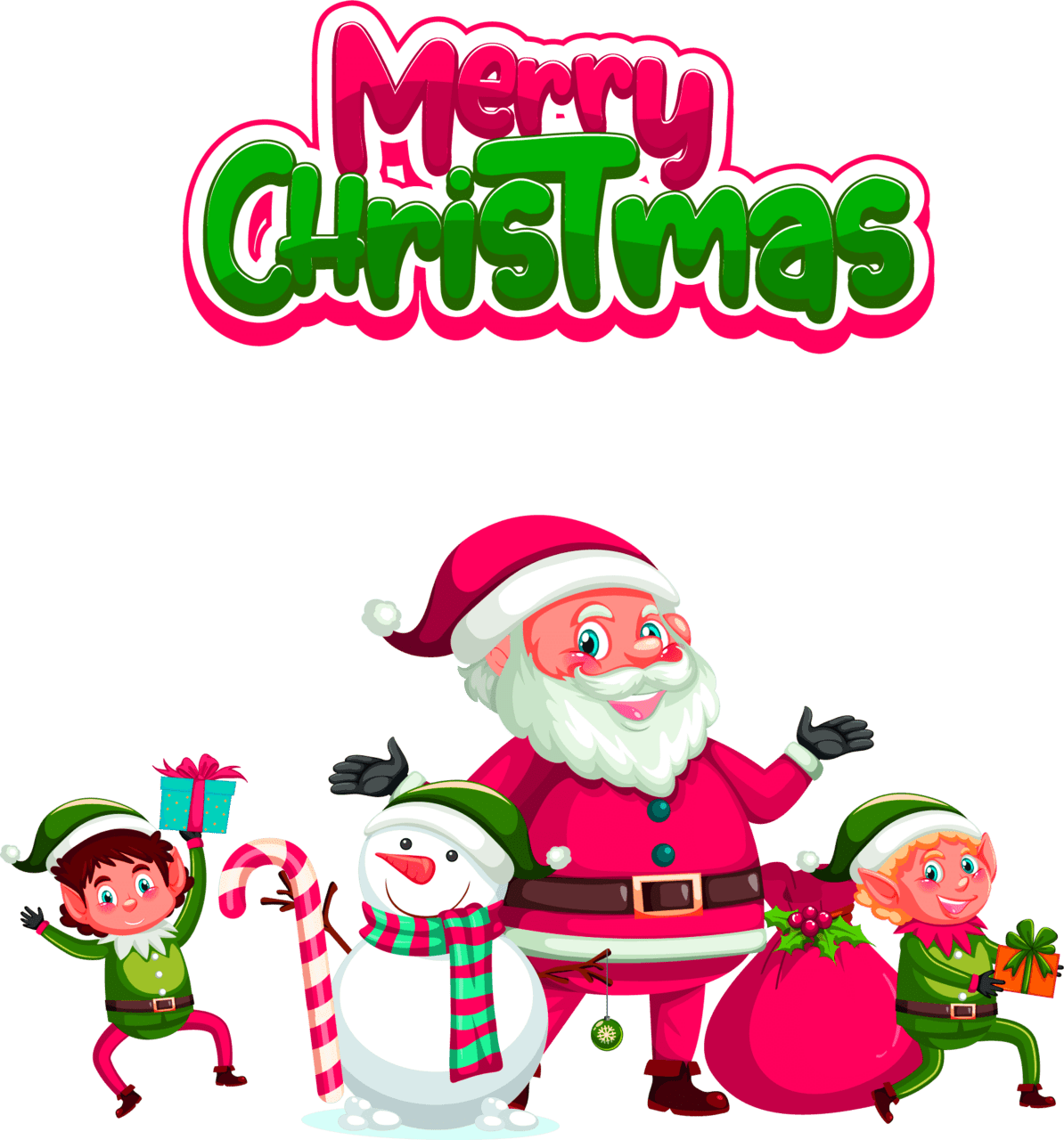 Merry christmas clipart santa snow man with children vector 2