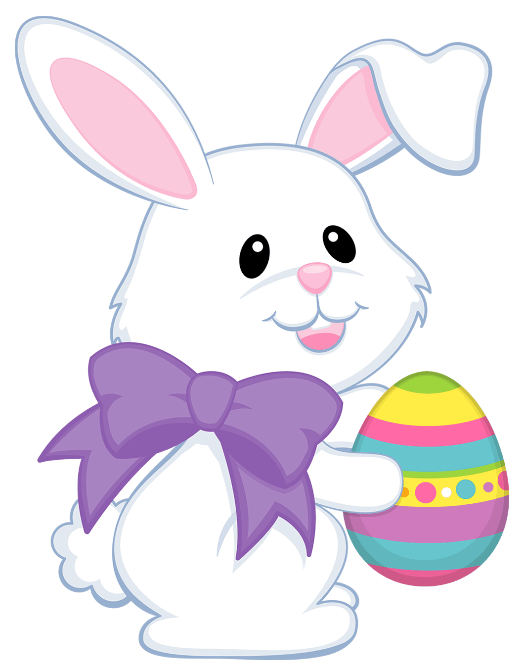 Easter cute bunny with purple bow clipart pictures art