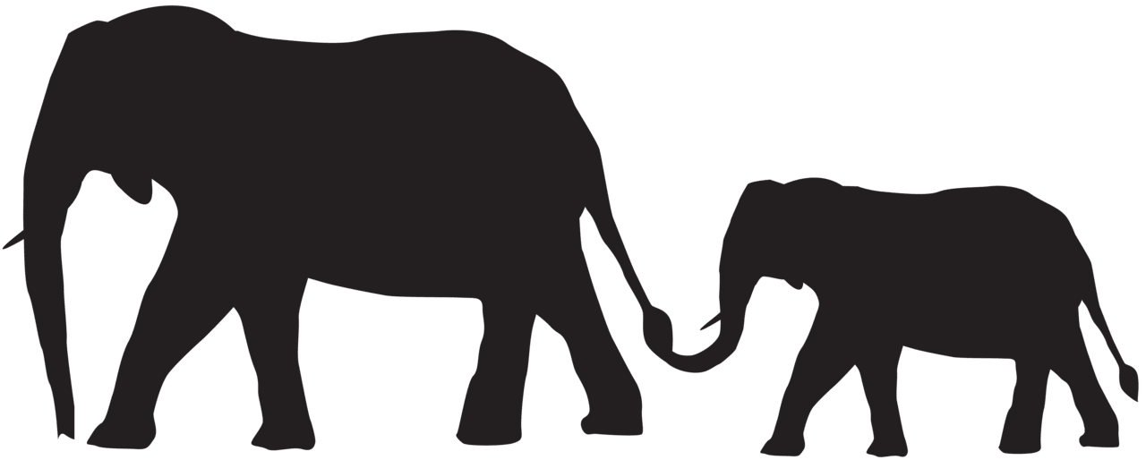 Mother and baby elephant silhouette clipart image