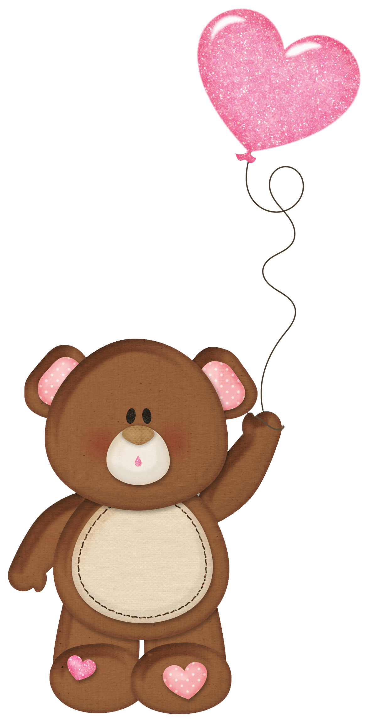 Brown teddy with pink heart balloon clipart picture