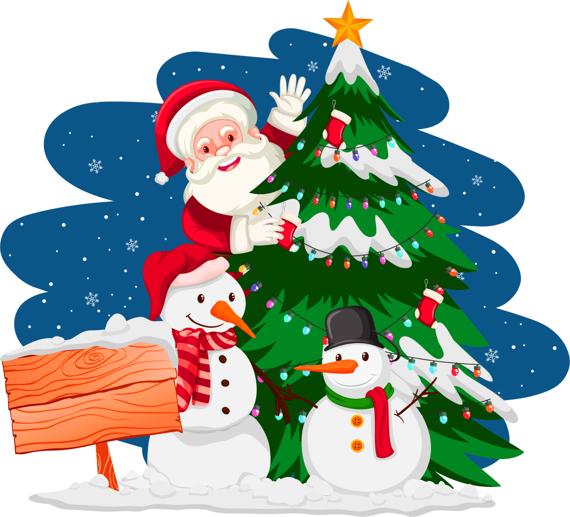 Clipart santa snow man christmas tree design vector image