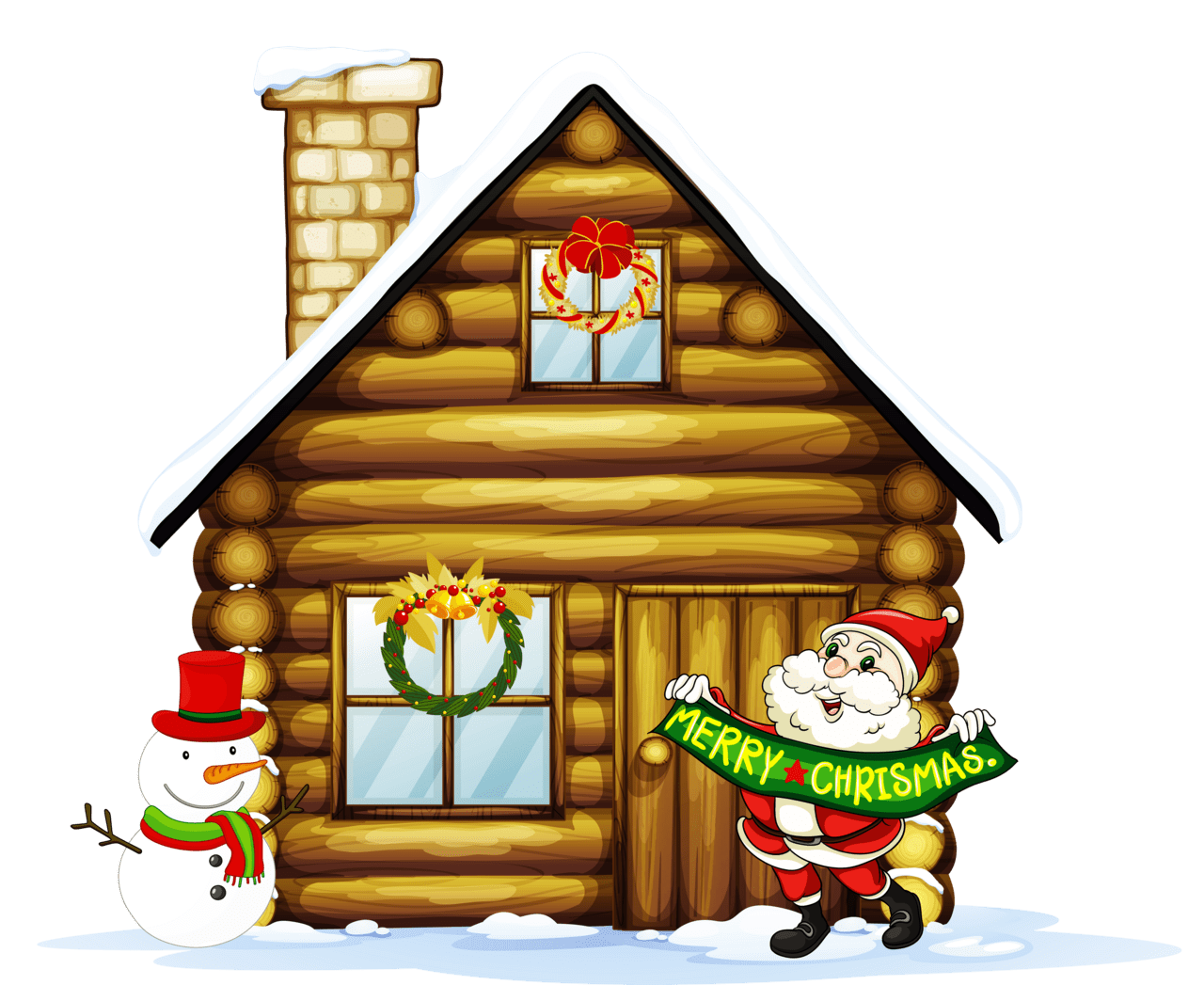 Christmas house with santa and snowman clipart clip art