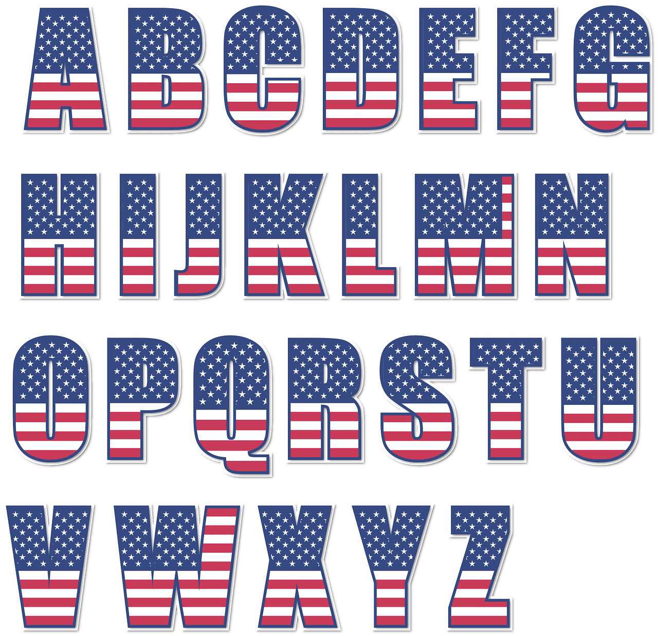 American flag alphabet letters english vector graphic clipart