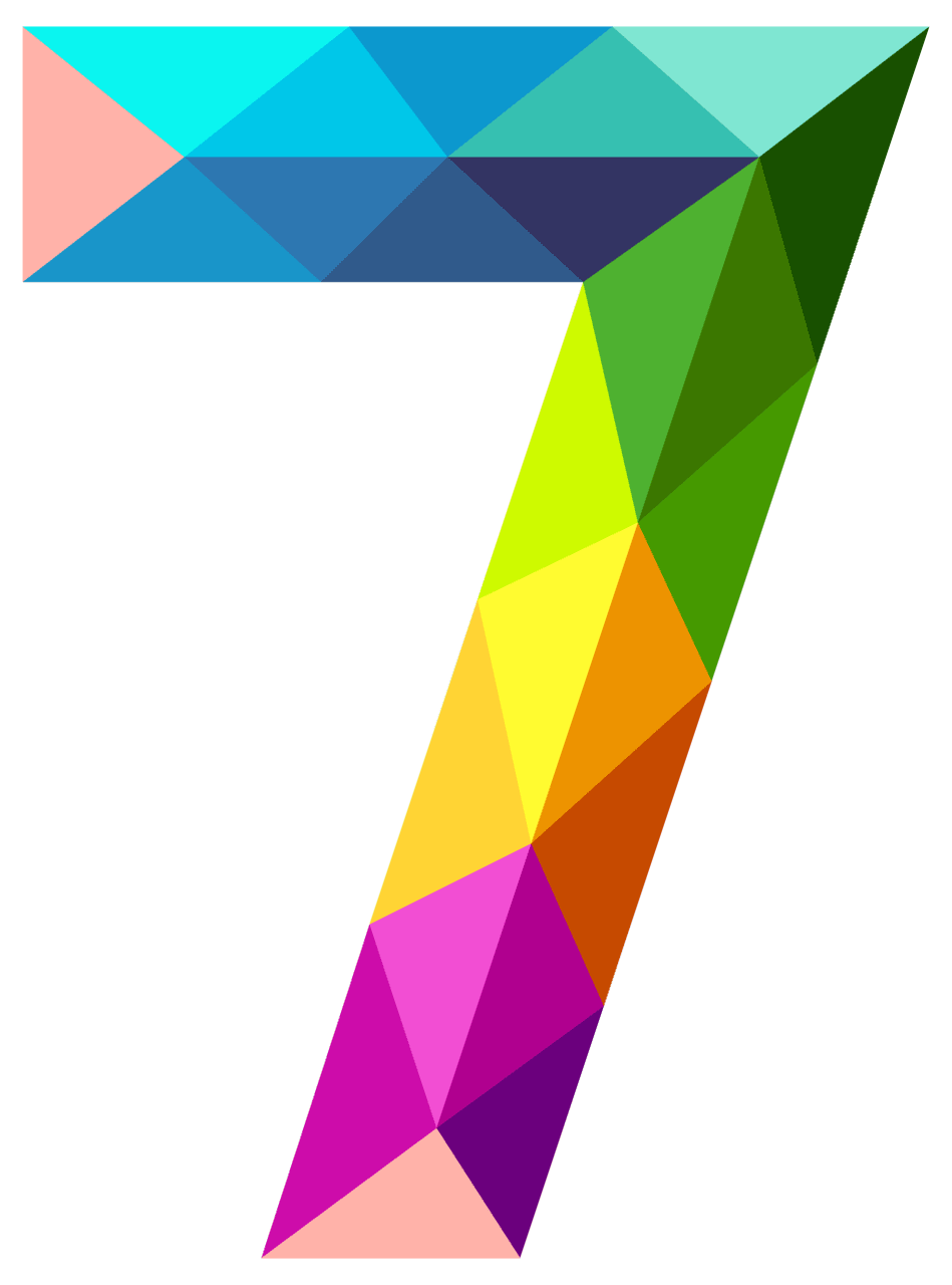 Rainbow colourful triangles number seven clipart image