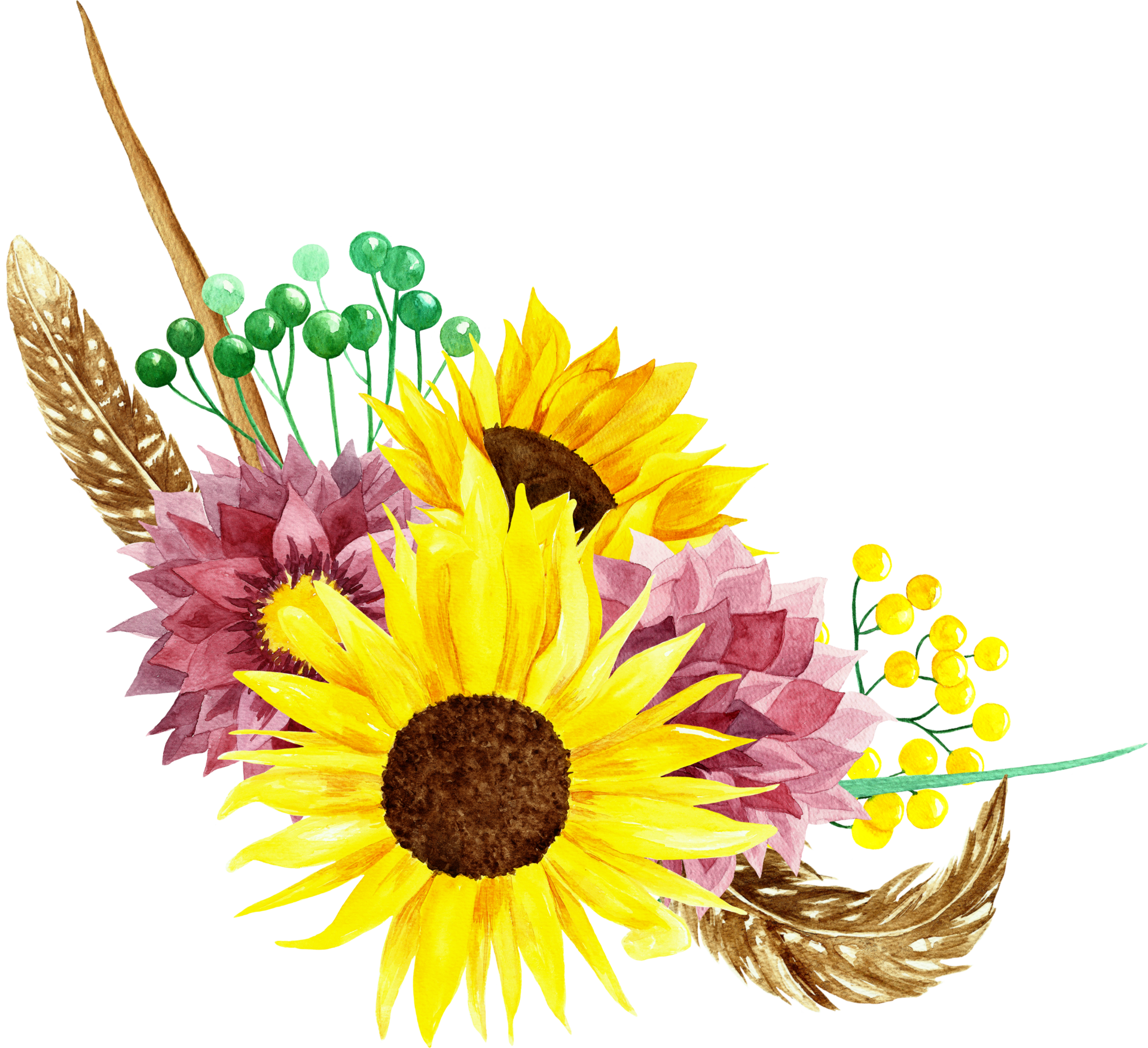 Sun flower clipart watercolor bouquets wedding invitation greeting card autumn position image