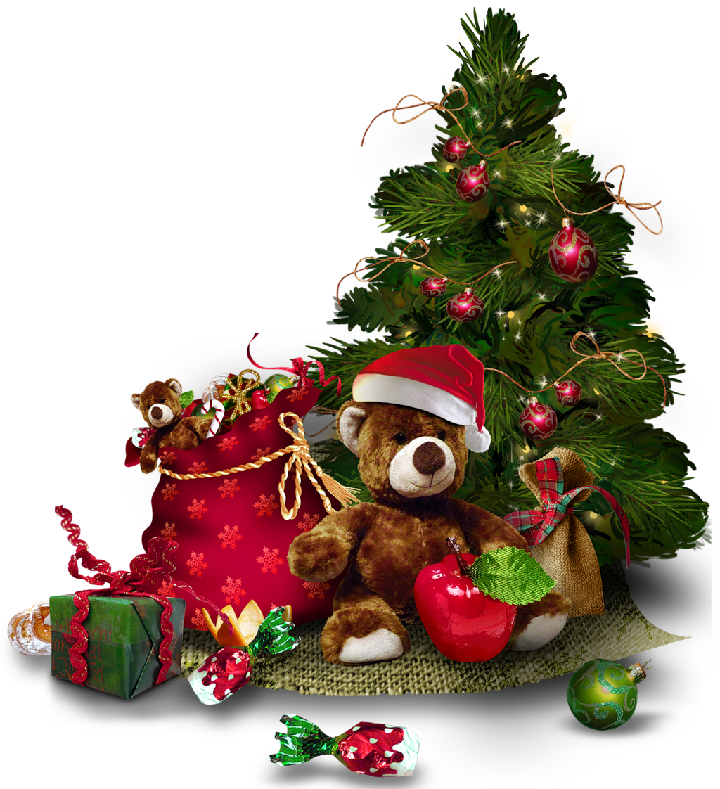 Christmas tree with teddy bear clipart warm free