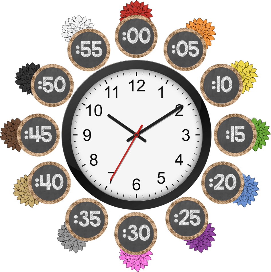 Burlap and chalkboard clock labels classroom clipart photo
