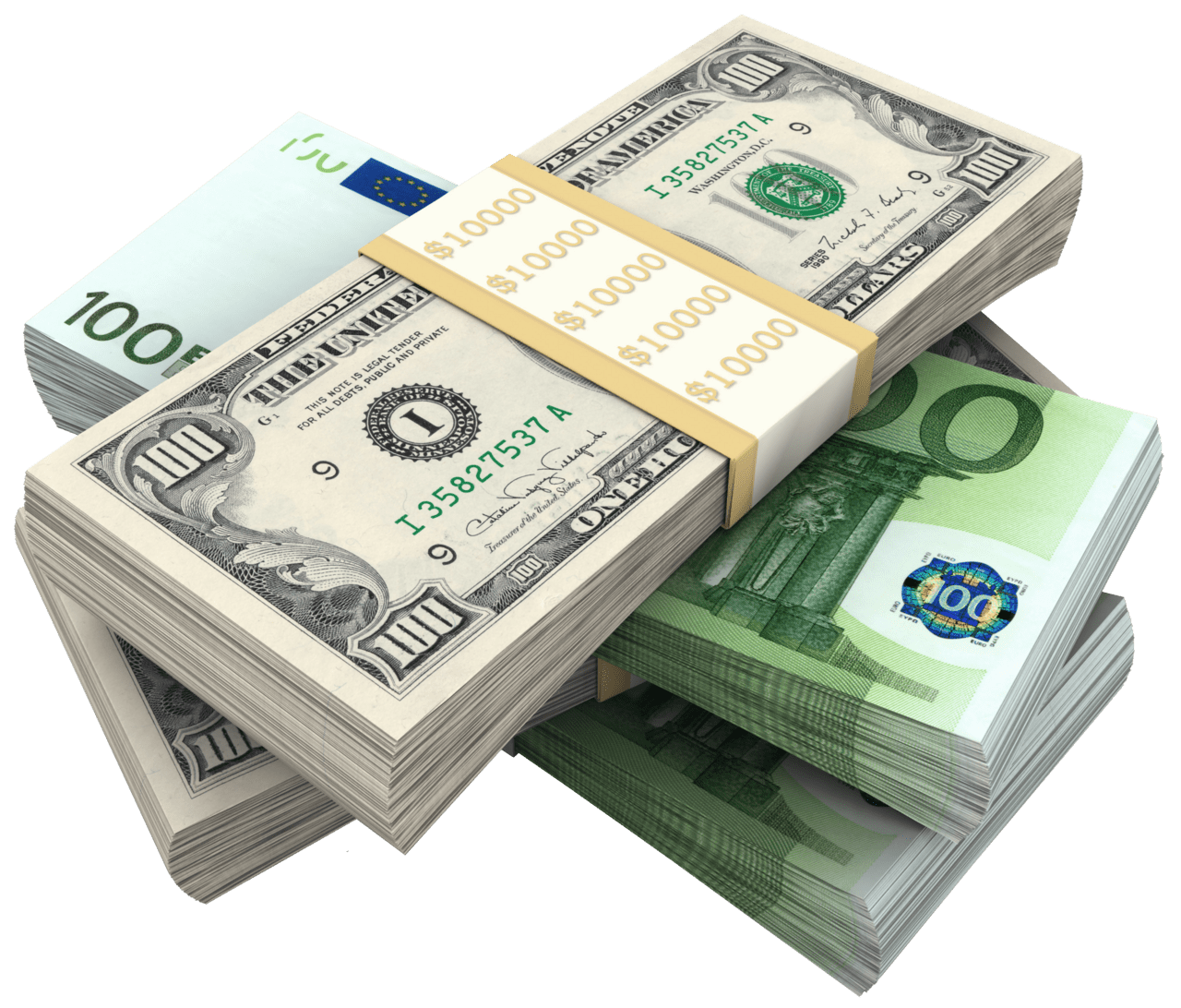 Money bundles of dollars and euro clipart picture