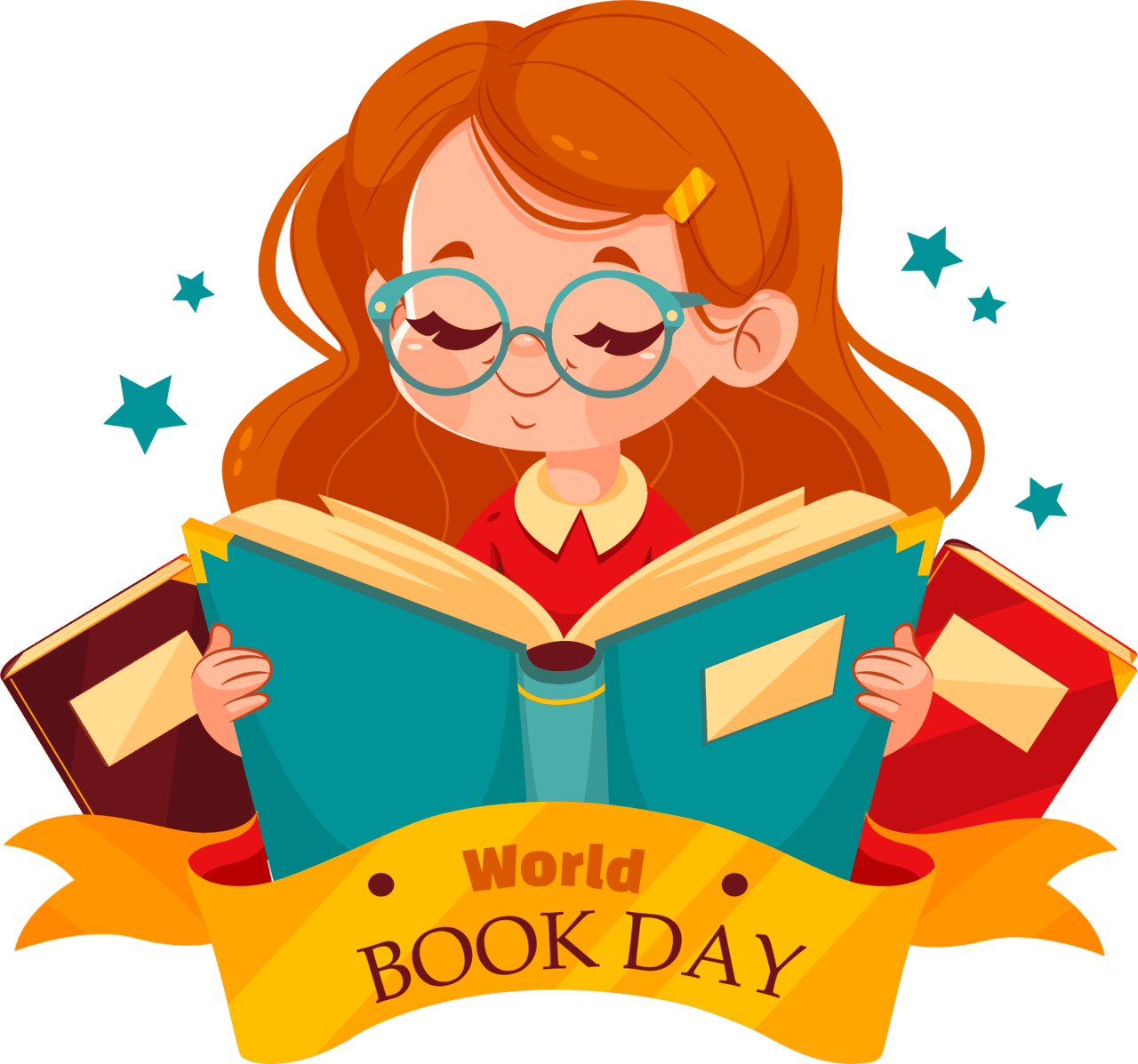 Flat world book day clipart image