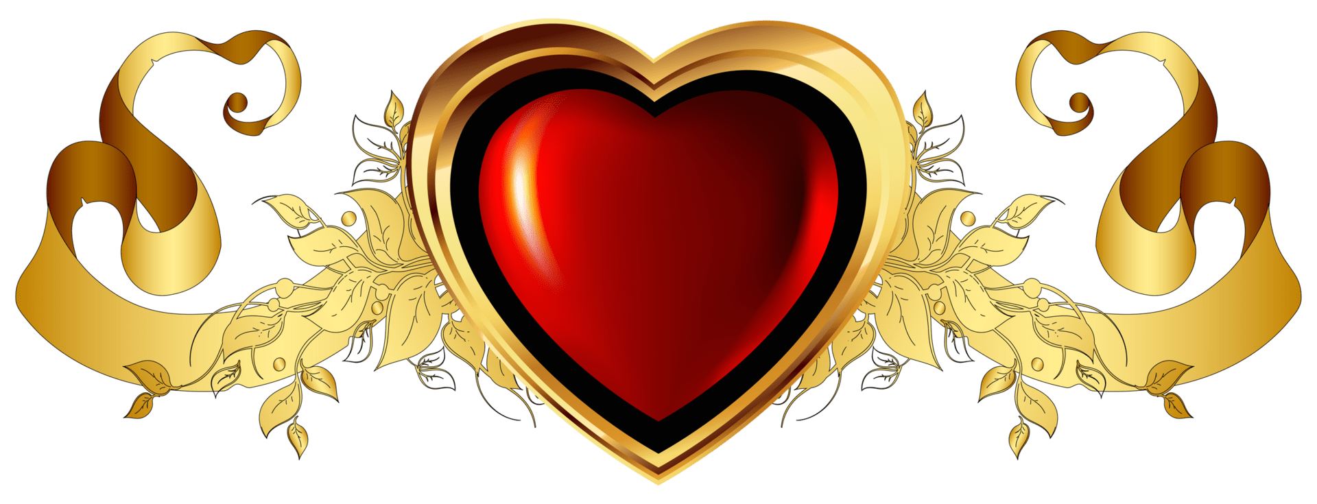 Large red heart with gold banner element clipart free