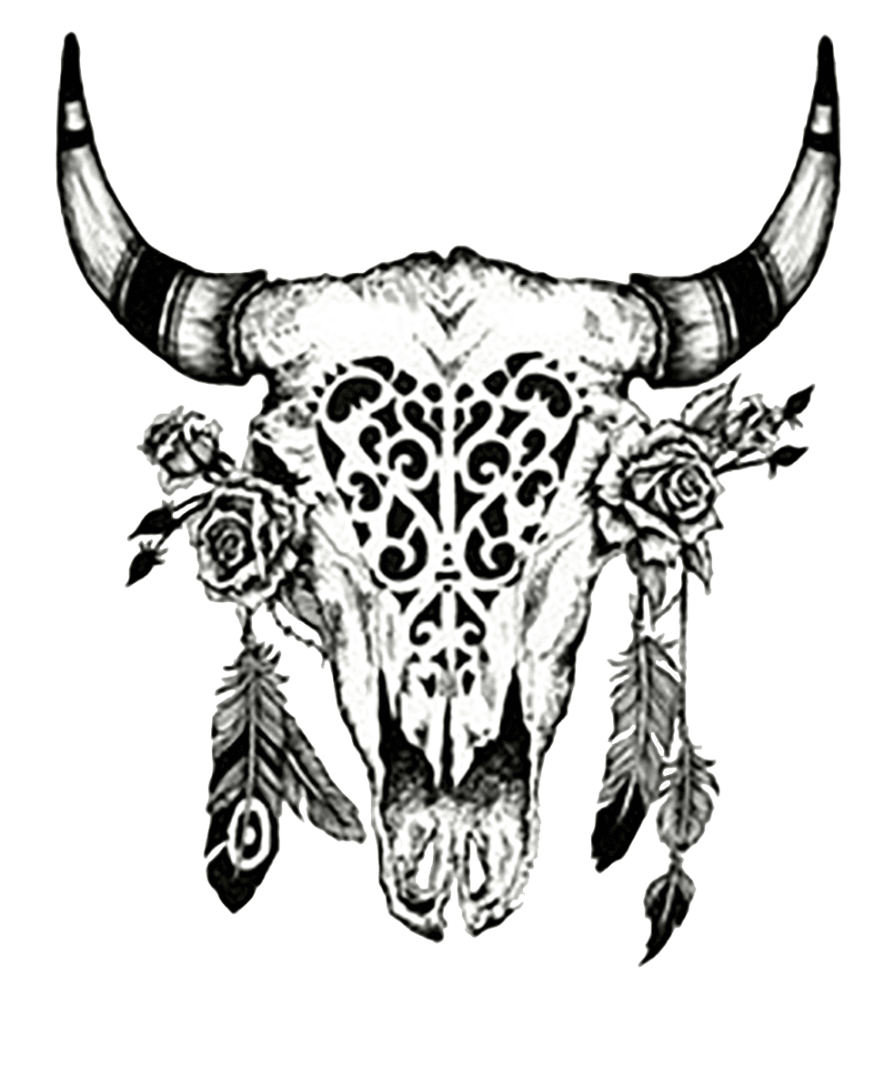 Cattle drawing cow skull red white and blue clipart tattoo tra bull tattoos flowers transparent