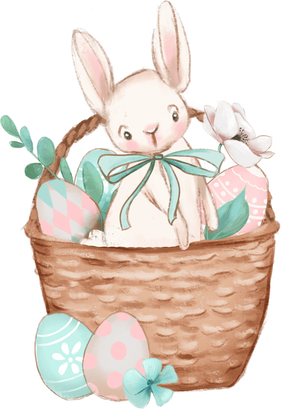 Easter bunny in basket with eggs clipart free