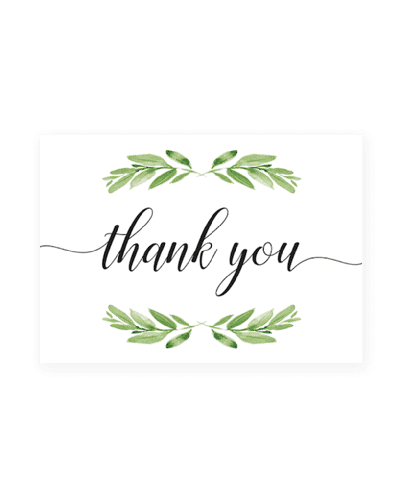 Printable thank you card green leaves clipart photo