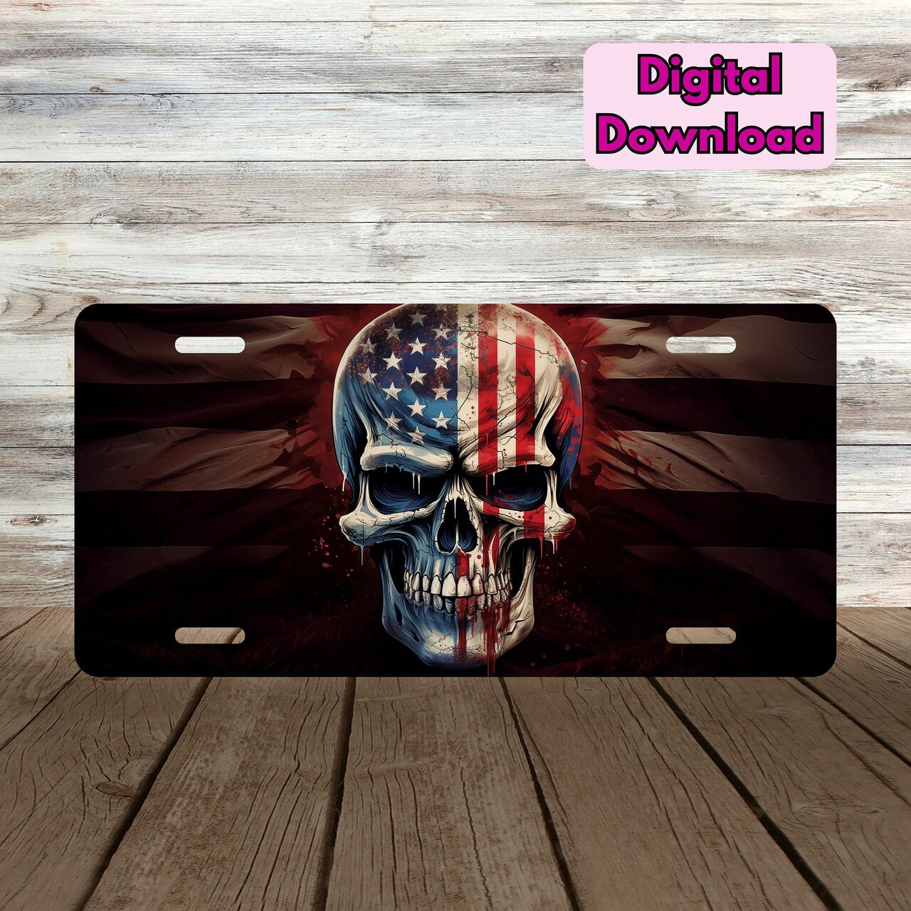 American flag skull license plate patriotic sublimation design veteran digital car etsy clipart photo