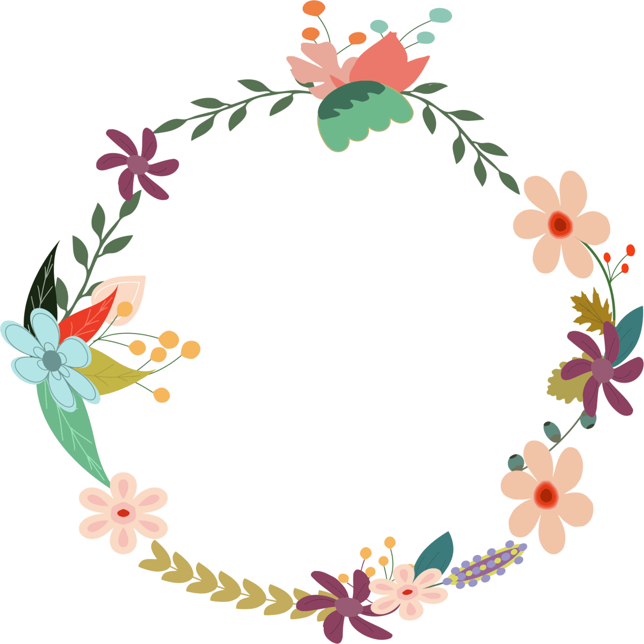 Flowers vintage floral wreath drawing flower clipart vector