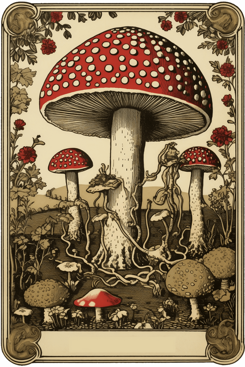 Mushroom tarot card clipart background