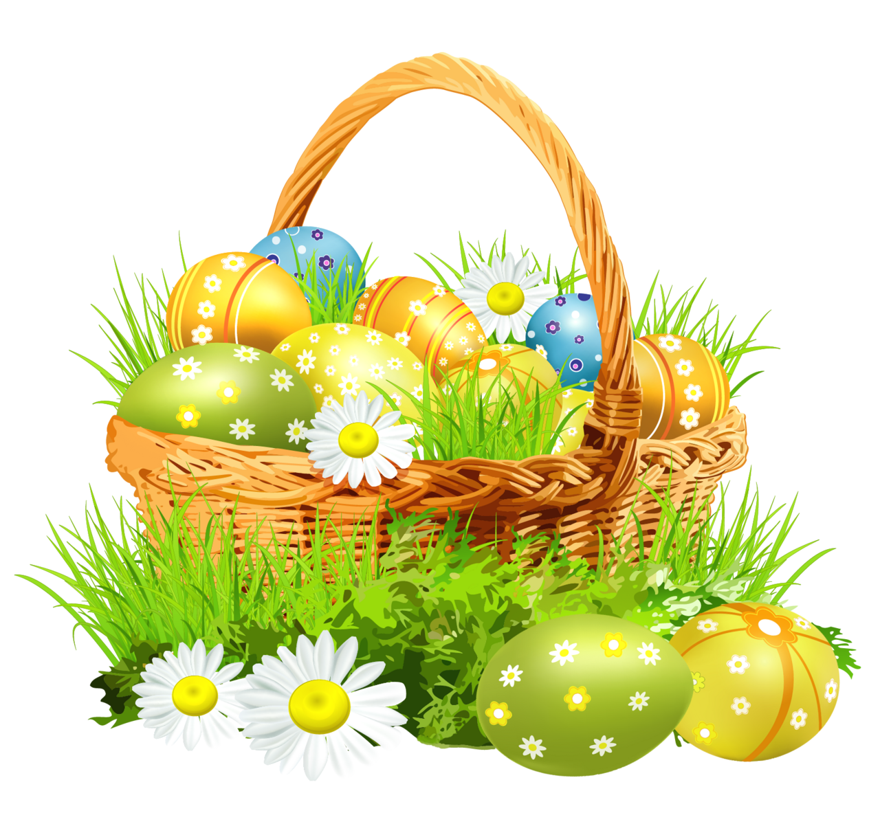 Easter egg basket with eggsand daisies clipart picture