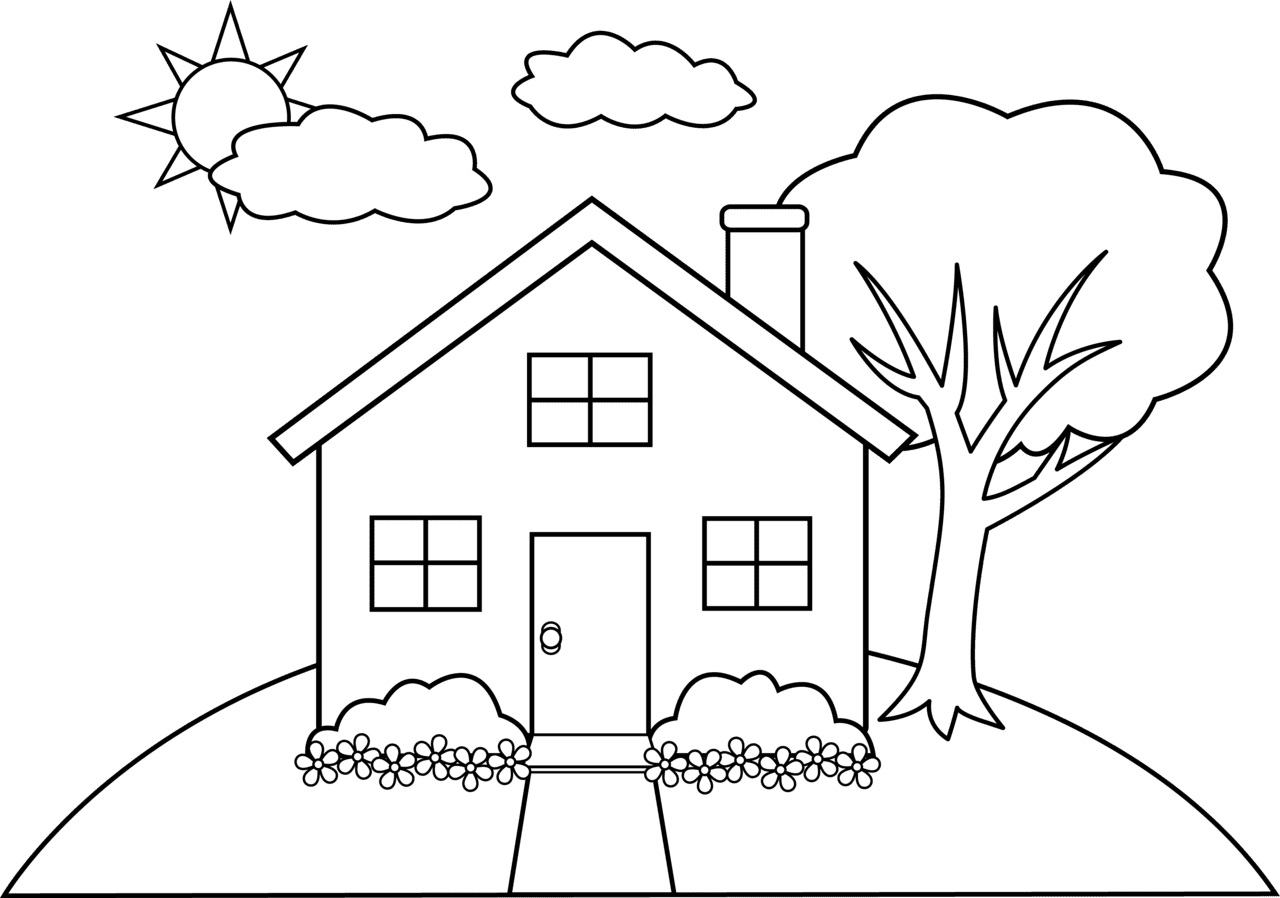 Home house line drawing clipart sketch coloring page photo