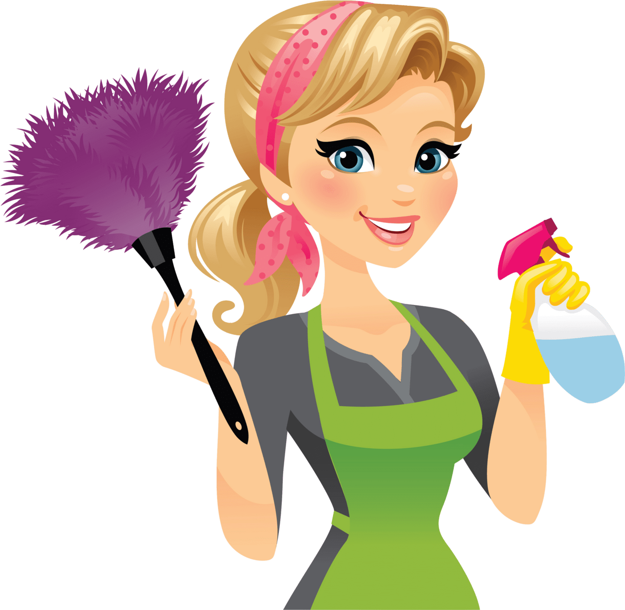 Cheerleader cleaner maid service clean clipart lady background