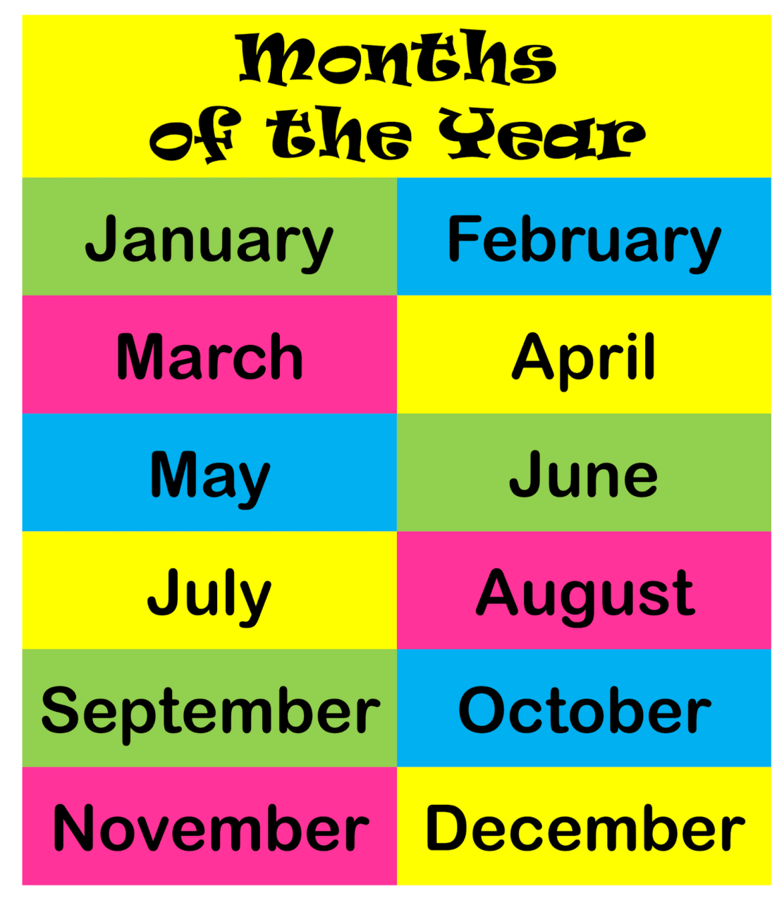 February months of the year chart poster clipart creationz transparent