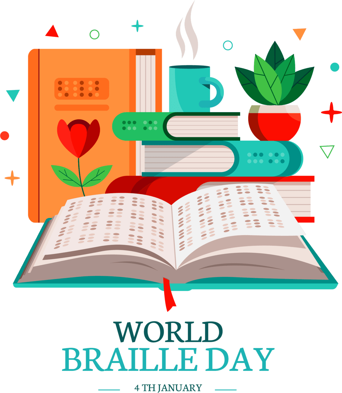 January flat world braille day clipart image