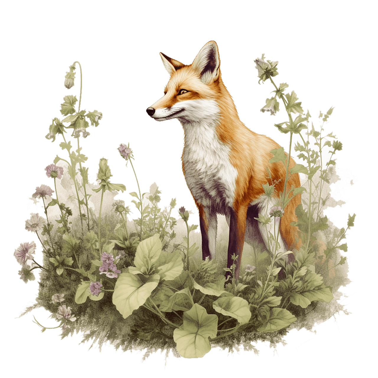 Fox wall art clipart painting botanical print decor animal lovers image