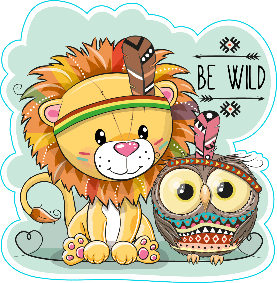 Cute boho lion and owl sticker clipart image