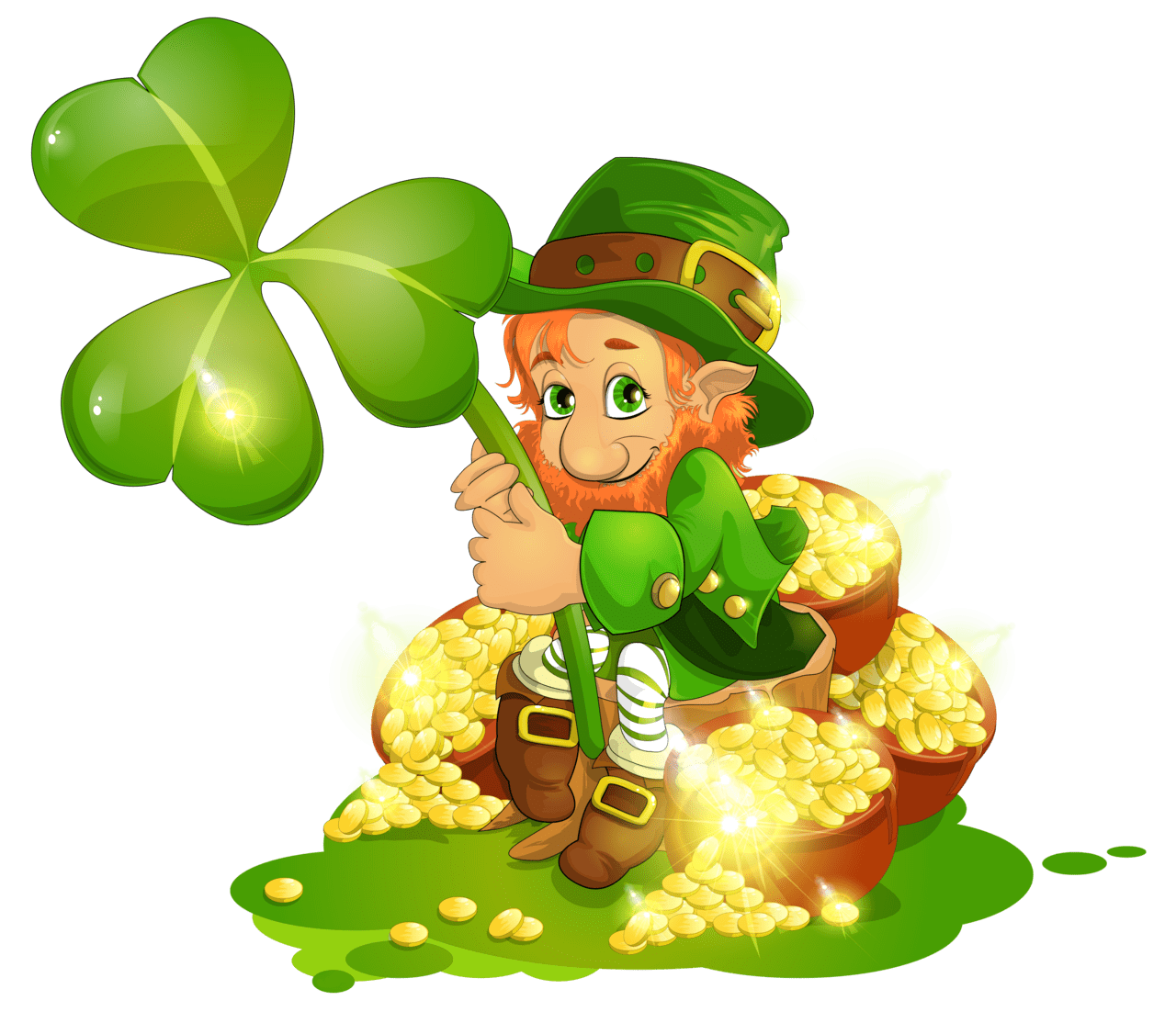 Saint patrick day leprechaun with pot of gold and shamrock clipart photo