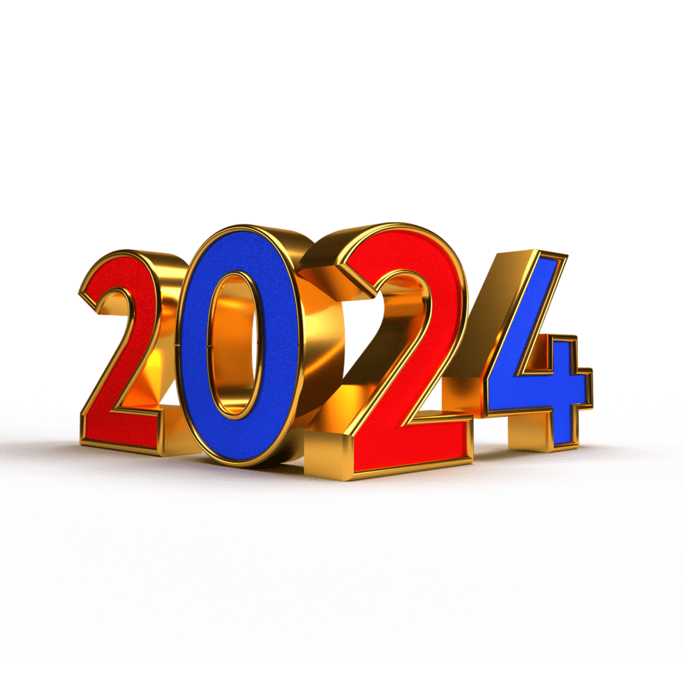 Happy new year 2024 golden numbers with luxury text background clipart