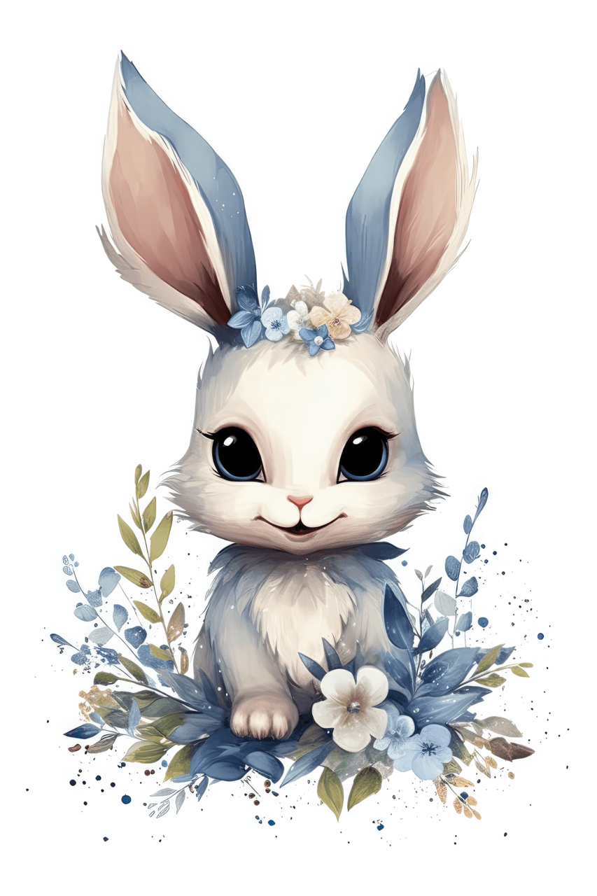 Rabbit bunny with flowers clipart nursery pa wall art free