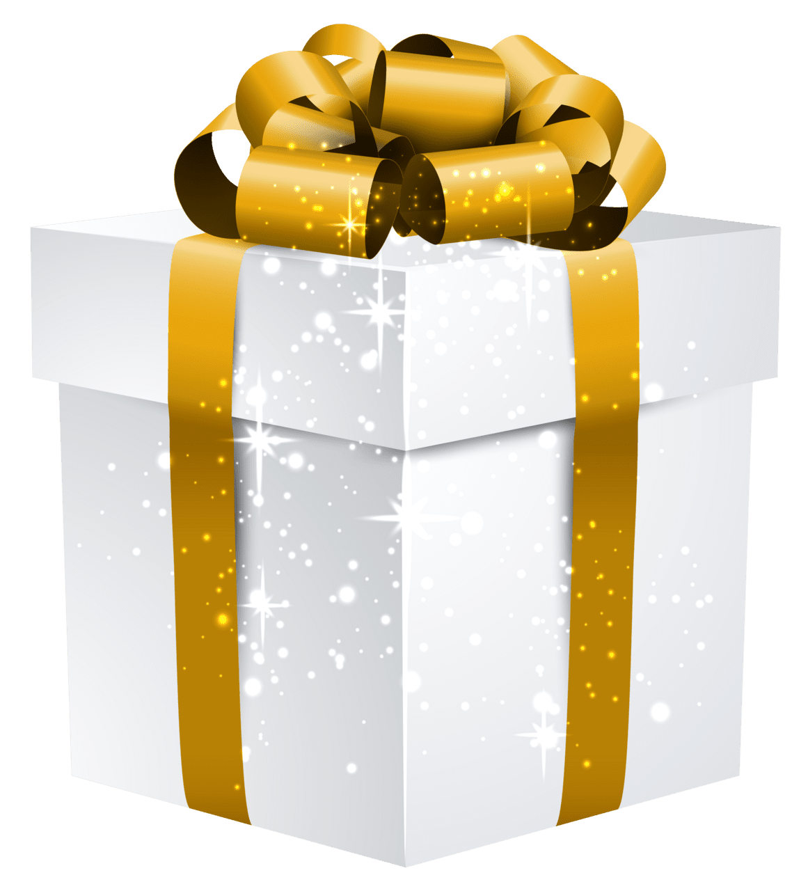 Gift white sh box with gold bow clipart image