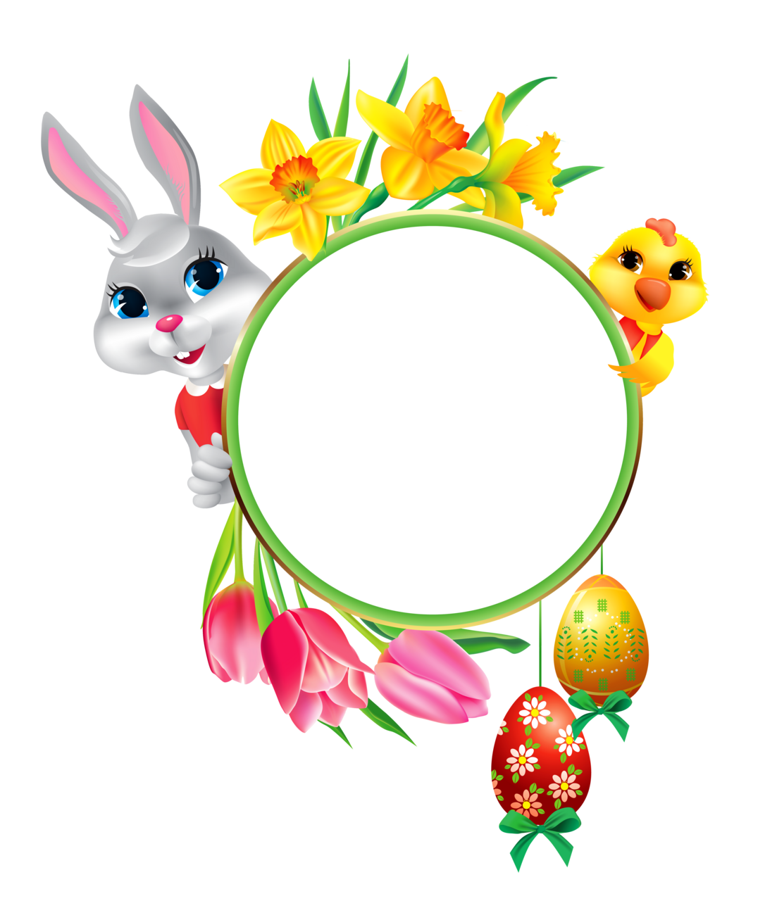 Easter egg and with frame round chicken clipart vector
