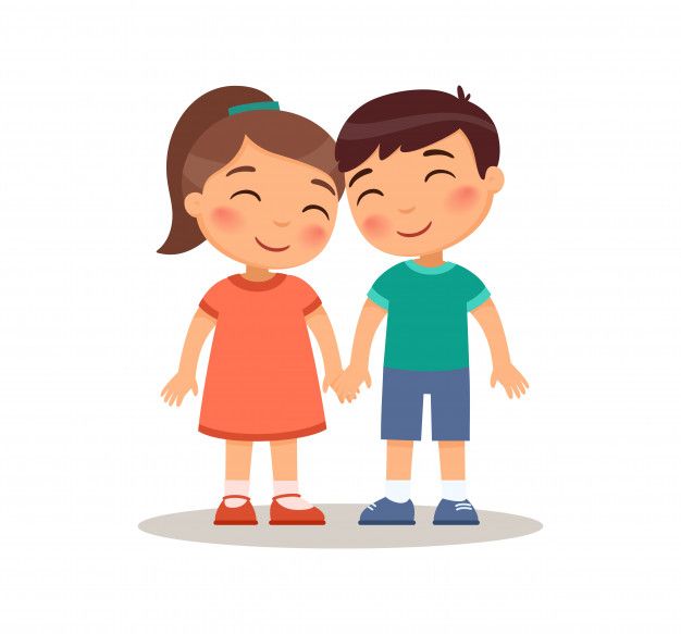 Premium vector smiling boy and girl kids holding hands childhood friends hip concept love romance children cartoon characters flat isolated white background clipart