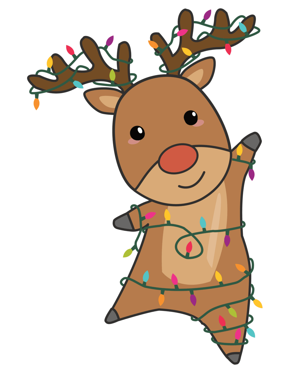 Rudolf the red nose reindeer sweet christmas shirt with fairy lights cartoon drawing cartoons clipart transparent